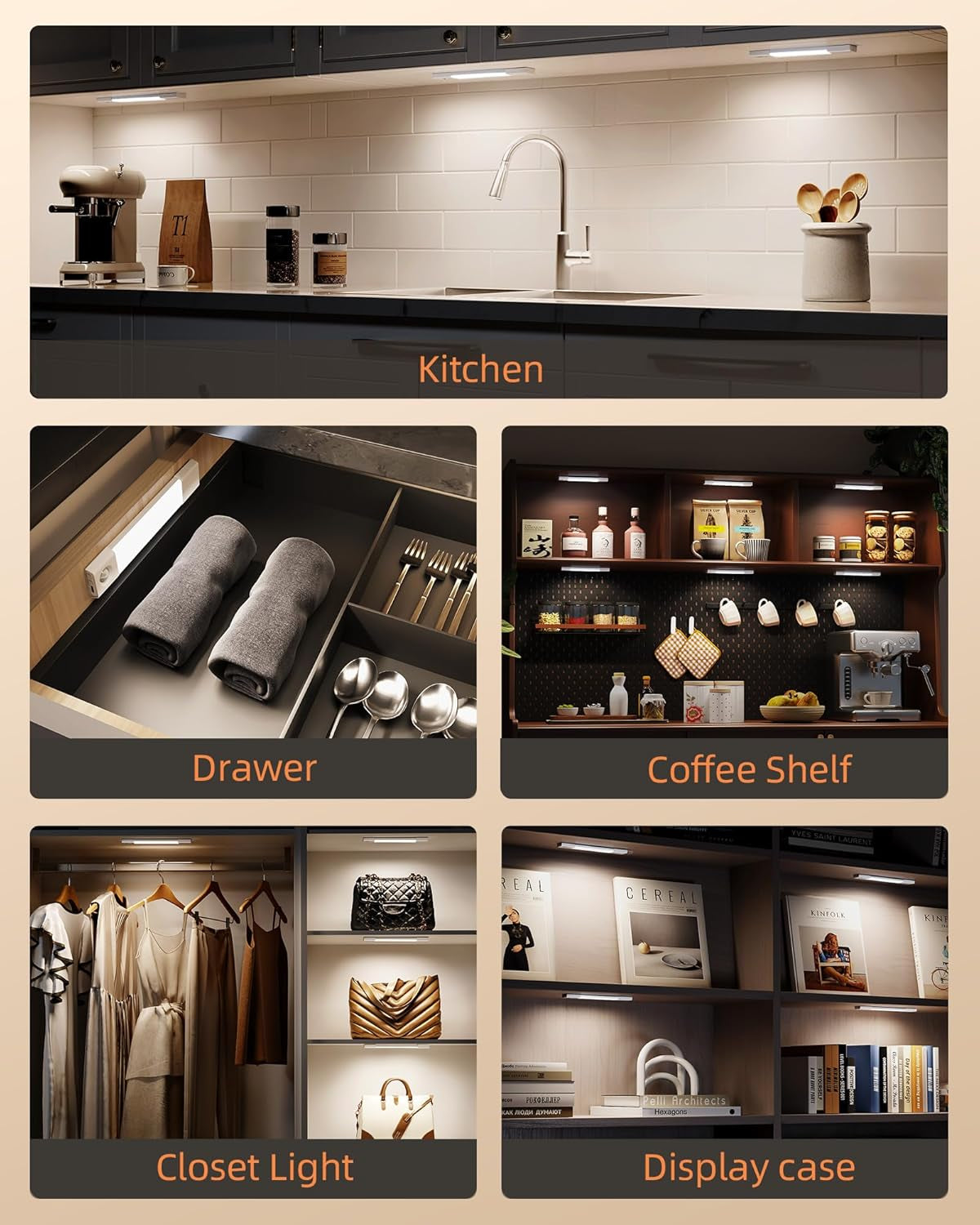 3 Pack 7” Motion Sensor Light Indoor, Wireless under Cabinet Lighting, 30 LED Rechargeable Closet Lights, Dimmable, 3 Color Temperatures, Counter Lights for Wardrobe, Pantry, Bedroom, Kitchen