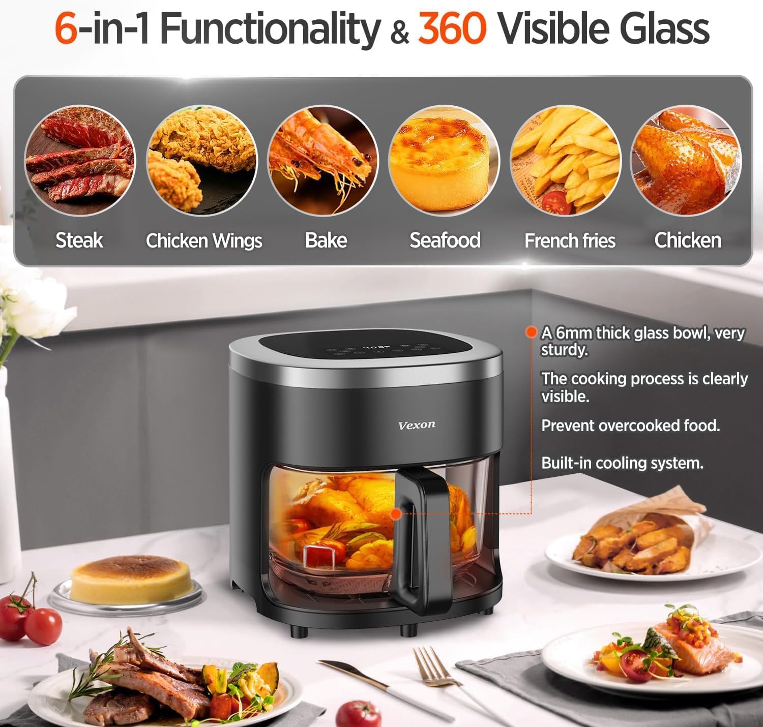 Revolutionary 6-in-1 Glass Air Fryer: Cook Healthier with 4.5 QT Capacity, 97% Less Oil, and Smart Touch Control!