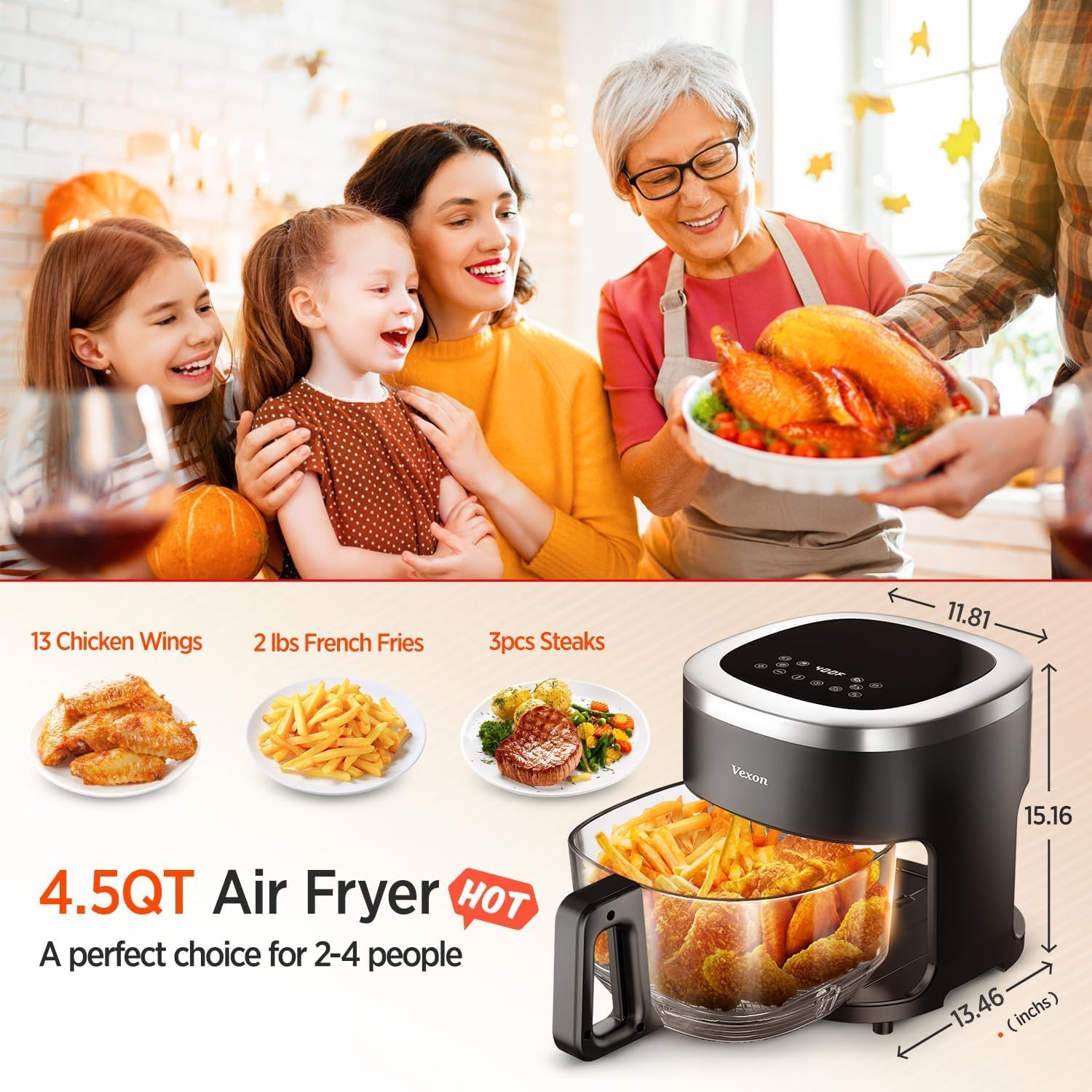 Revolutionary 6-in-1 Glass Air Fryer: Cook Healthier with 4.5 QT Capacity, 97% Less Oil, and Smart Touch Control!