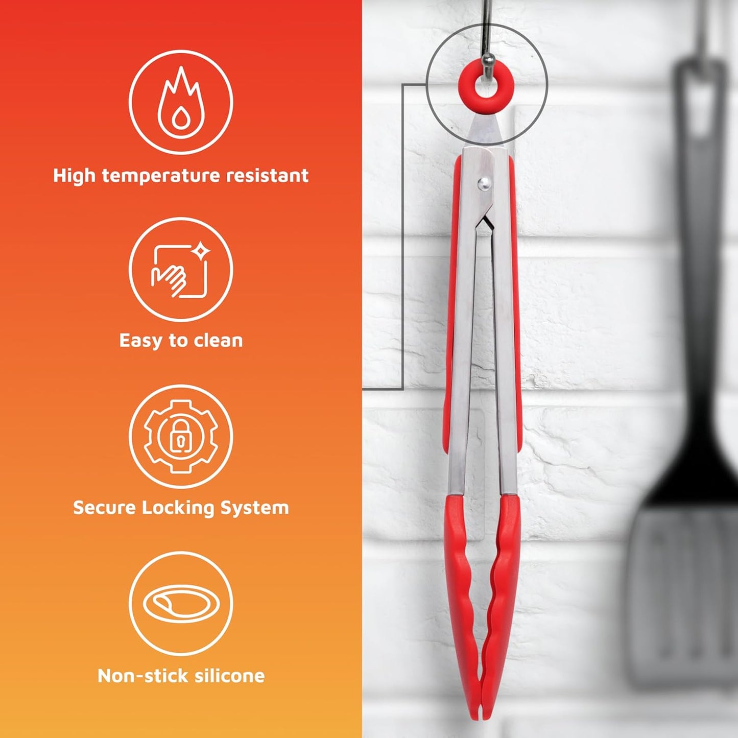 3-Piece Kitchen Tongs Set – Stainless Steel Heat Resistant Silicone Tips, Strong Comfort Grip, 3 Sizes (7, 9, 12 Inch), Non-Scratch, Dishwasher Safe, for Cooking, BBQ, Salad