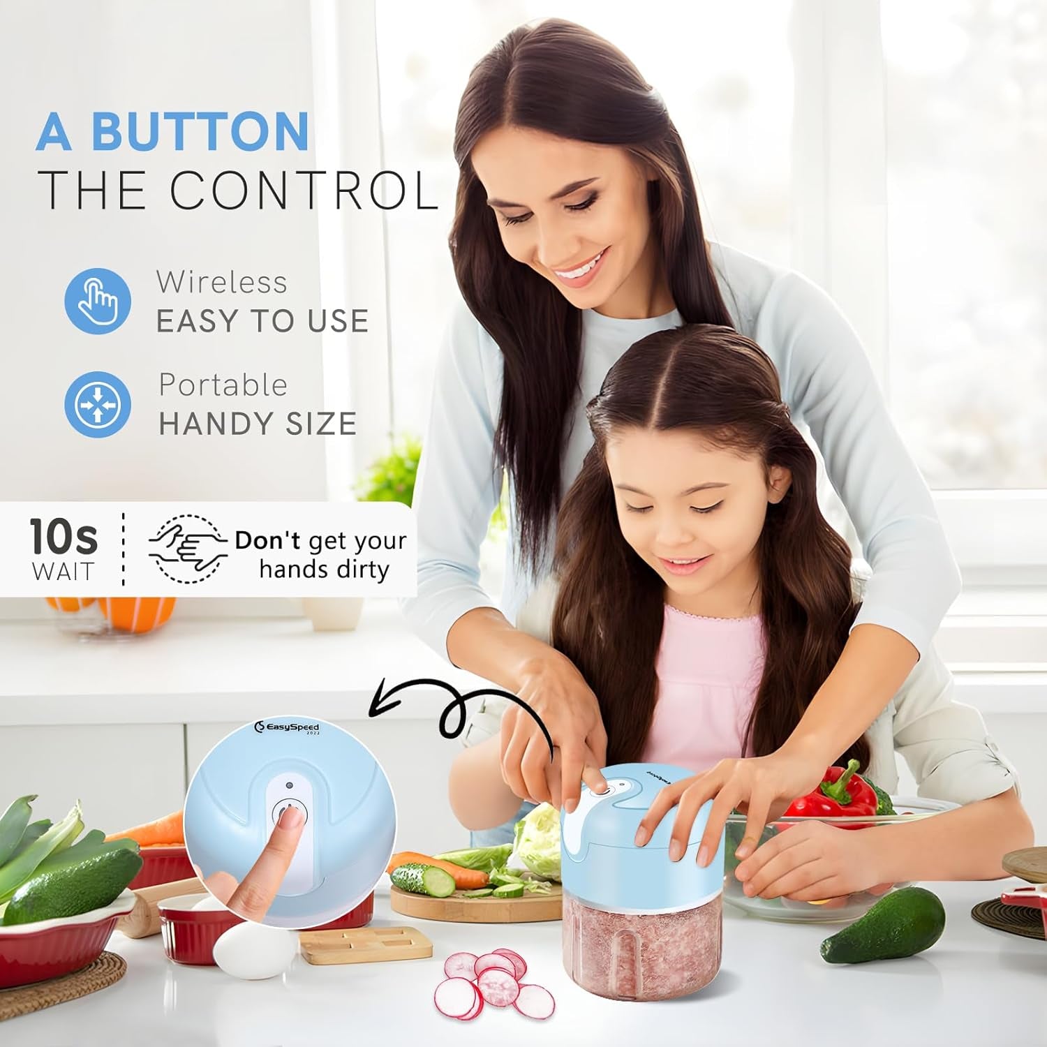 Electric Garlic Chopper 1Cup, Mini USB Charging Wireless Food Processor with 304 Stainless Steel, 2 Sharp Blades, Portable Kitchen Meat Grinder for Onion, Garlic, Ginger, Baby Food