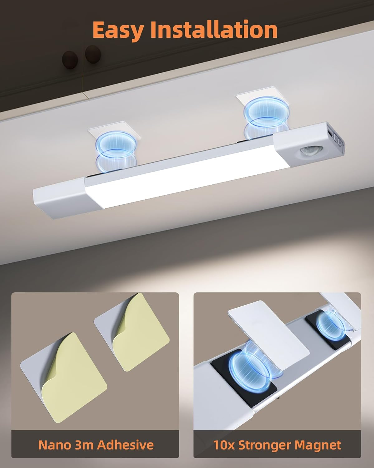 3 Pack 7” Motion Sensor Light Indoor, Wireless under Cabinet Lighting, 30 LED Rechargeable Closet Lights, Dimmable, 3 Color Temperatures, Counter Lights for Wardrobe, Pantry, Bedroom, Kitchen