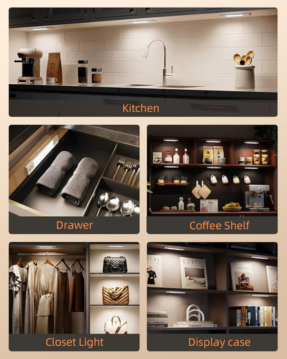 3 Pack 7” Motion Sensor Light Indoor, Wireless under Cabinet Lighting, 30 LED Rechargeable Closet Lights, Dimmable, 3 Color Temperatures, Counter Lights for Wardrobe, Pantry, Bedroom, Kitchen