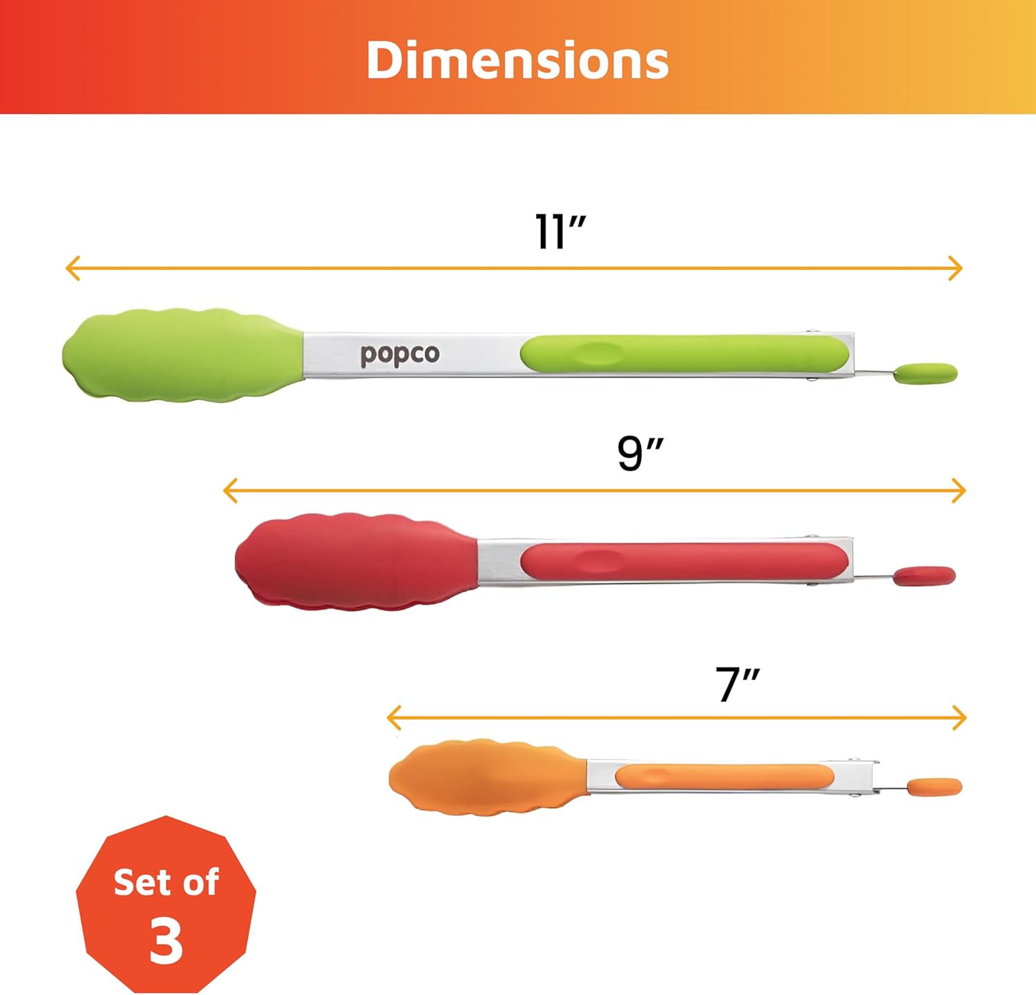 3-Piece Kitchen Tongs Set – Stainless Steel Heat Resistant Silicone Tips, Strong Comfort Grip, 3 Sizes (7, 9, 12 Inch), Non-Scratch, Dishwasher Safe, for Cooking, BBQ, Salad