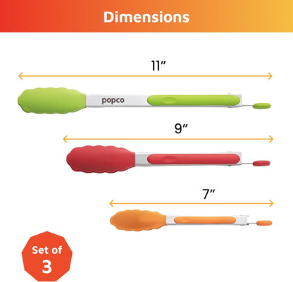 3-Piece Kitchen Tongs Set – Stainless Steel Heat Resistant Silicone Tips, Strong Comfort Grip, 3 Sizes (7, 9, 12 Inch), Non-Scratch, Dishwasher Safe, for Cooking, BBQ, Salad