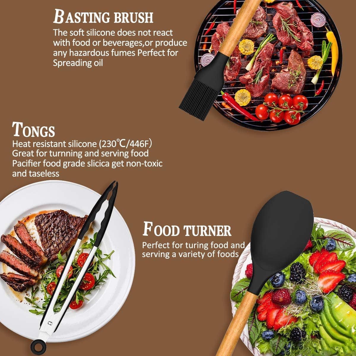 Ultimate 33-Piece Kitchen Cooking Utensils Set - Non-Stick Silicone Tools with Stylish Black Wooden Handles