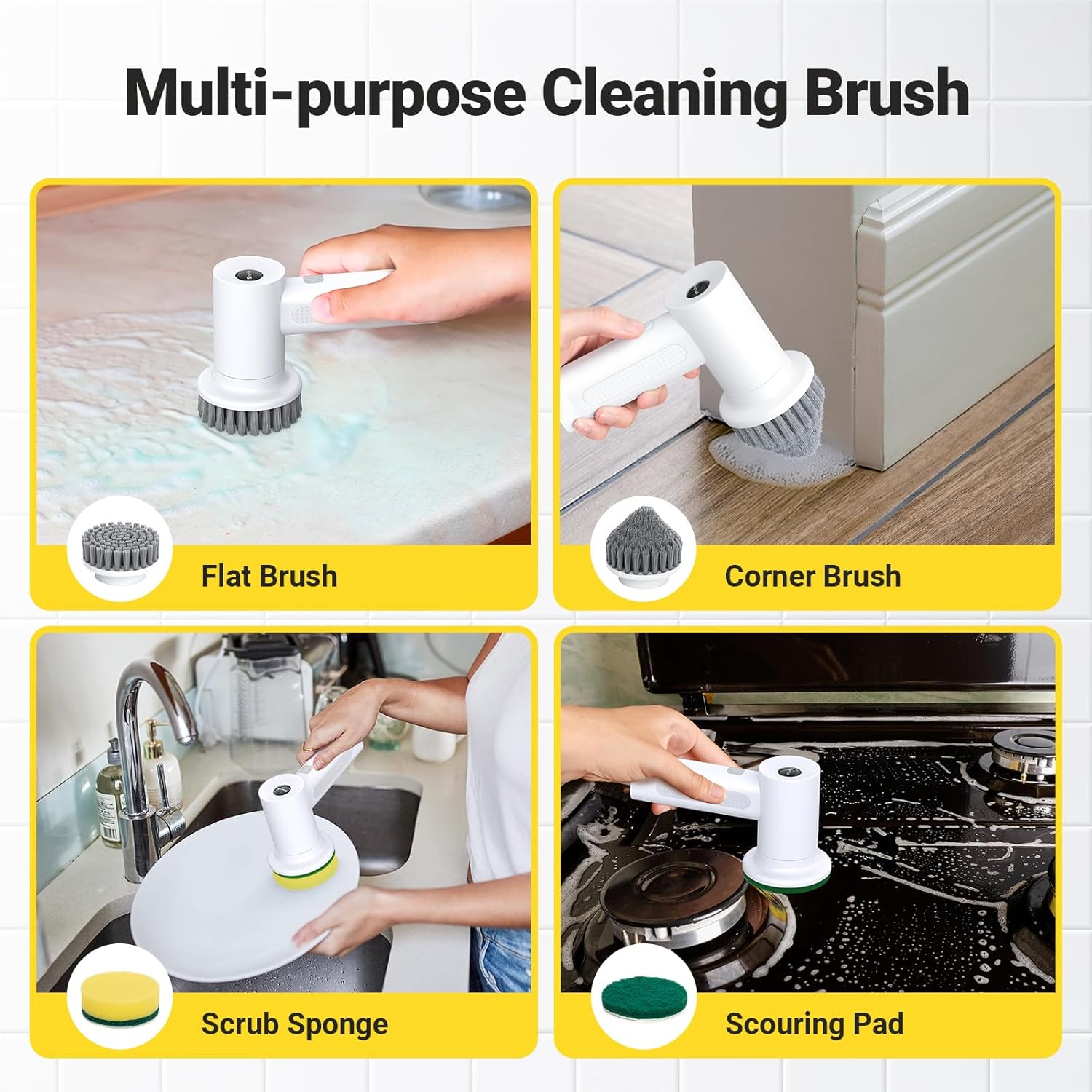Revolutionize Your Cleaning with the Electric Spin Scrubber - Powerful Cordless Tool with 4 Versatile Brush Heads and Dual Speed Settings for Effortless Cleaning of Sinks, Stoves, Tiles, and More!