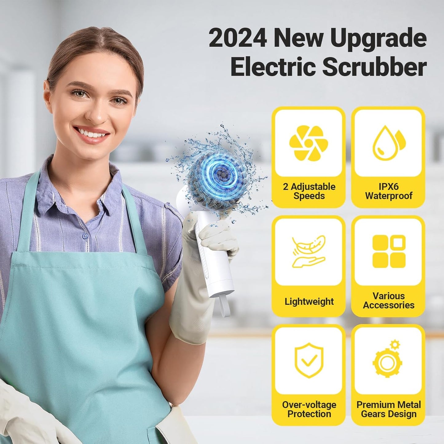 Revolutionize Your Cleaning with the Electric Spin Scrubber - Powerful Cordless Tool with 4 Versatile Brush Heads and Dual Speed Settings for Effortless Cleaning of Sinks, Stoves, Tiles, and More!
