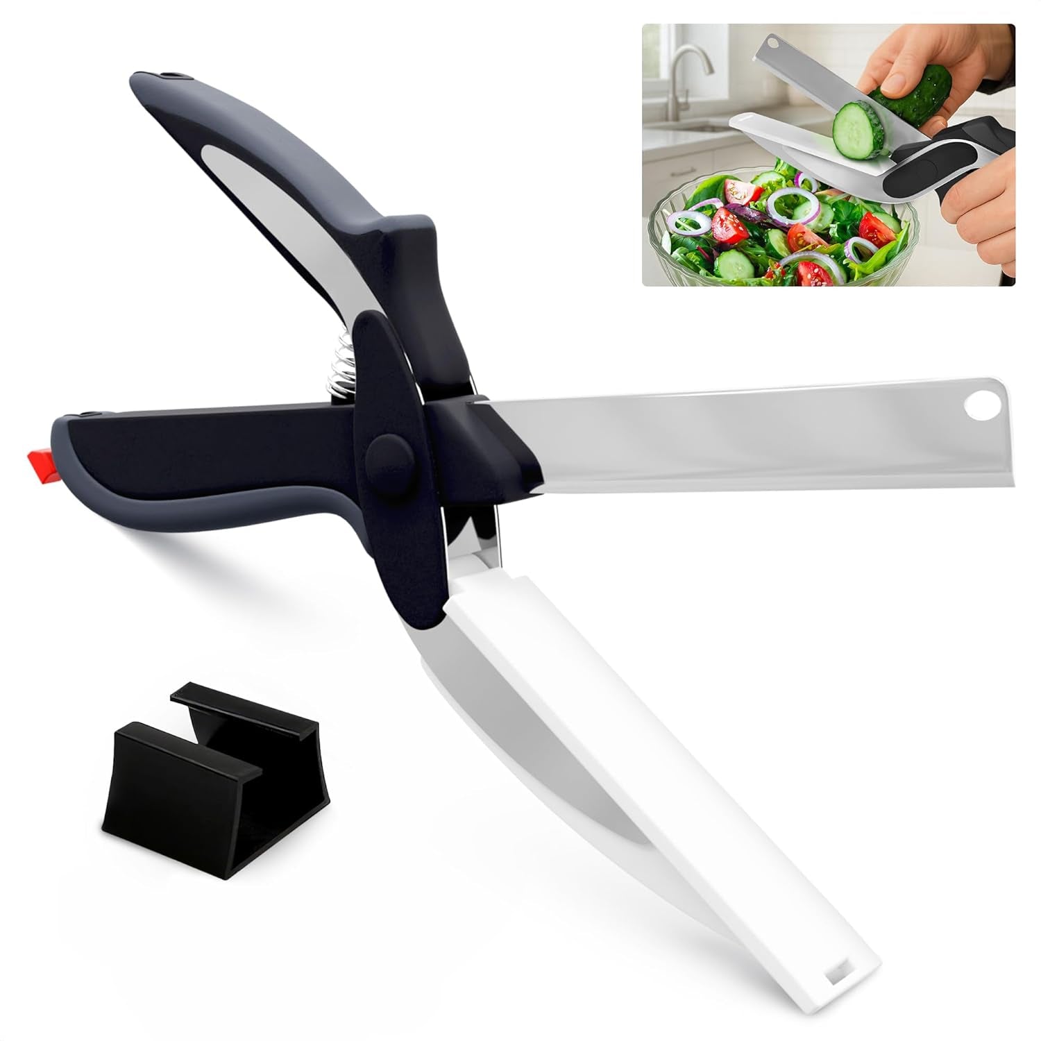 2 in 1 Kitchen Scissors for Food – Stainless Steel Blade & Plastic Cutting Board Scissors with Safety Lock | 9.6" Tomato Knife, Fruit & Vegetable Cutter – Easy-To-Use Kitchen Shears for Meat, Cheese