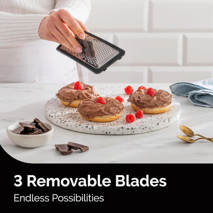 Cheese Grater with Garlic Crusher- Box Grater Vegetable Shredder with 3 Stainless Steel Blades - Graters for Kitchen- Cheese Graters with Handle - Garlic Mincer Tool and Vegetable Peeler